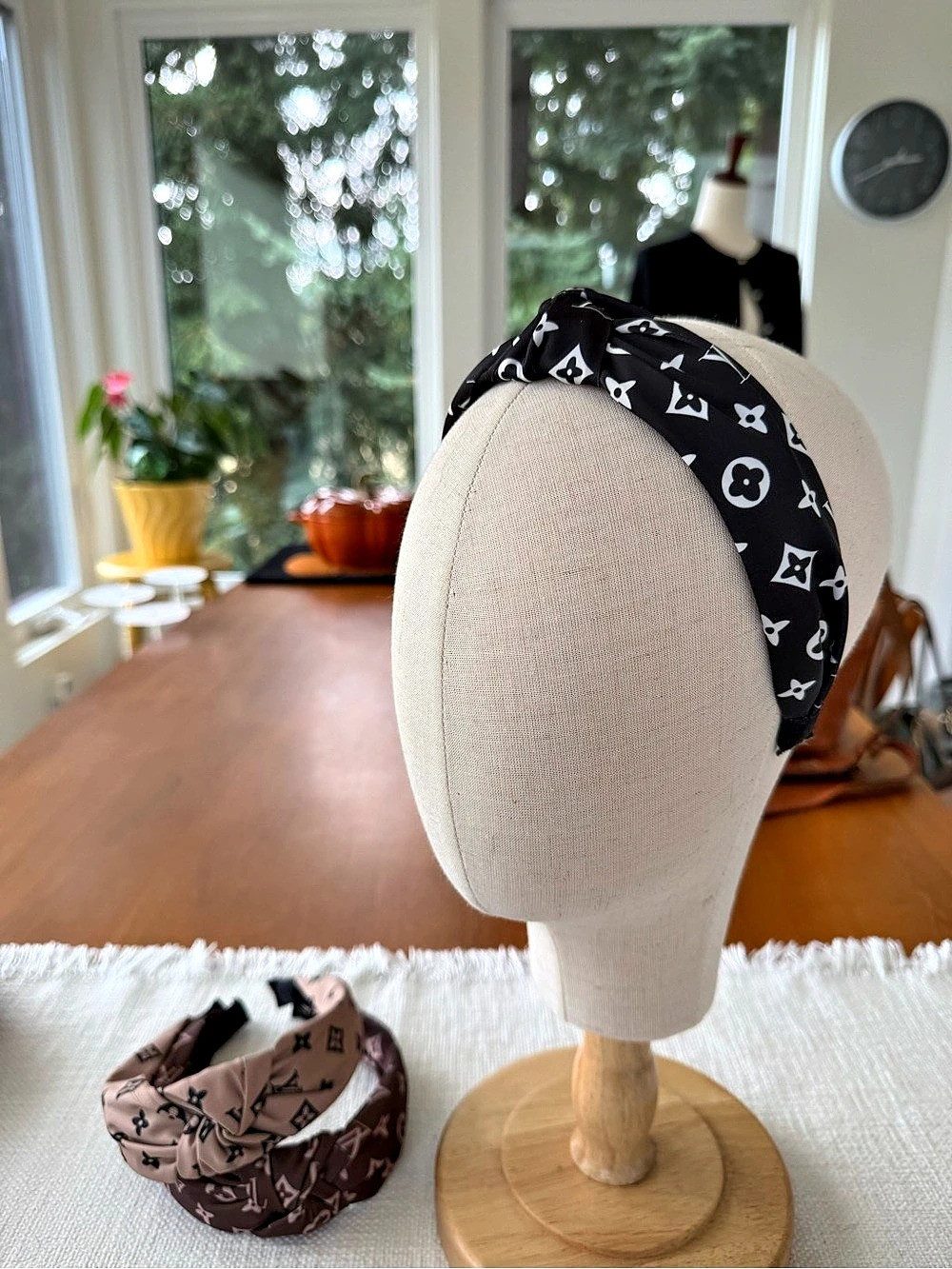 Louis Vuitton Monogram Knot Headband Set of 3  in Black & Pink Like New